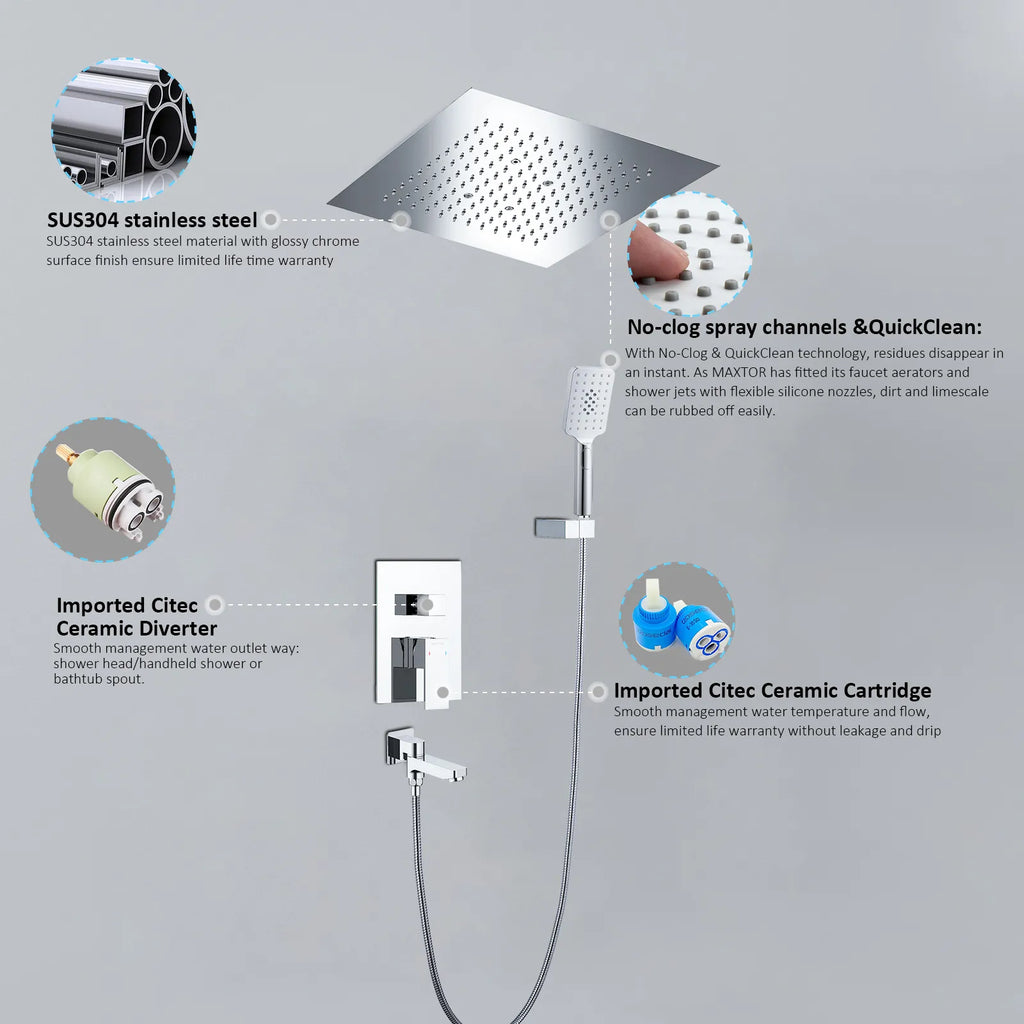 3 Way Wall Concealed Shower System with 400×400mm Overhead Shower & Swivel Spout-AB503300
