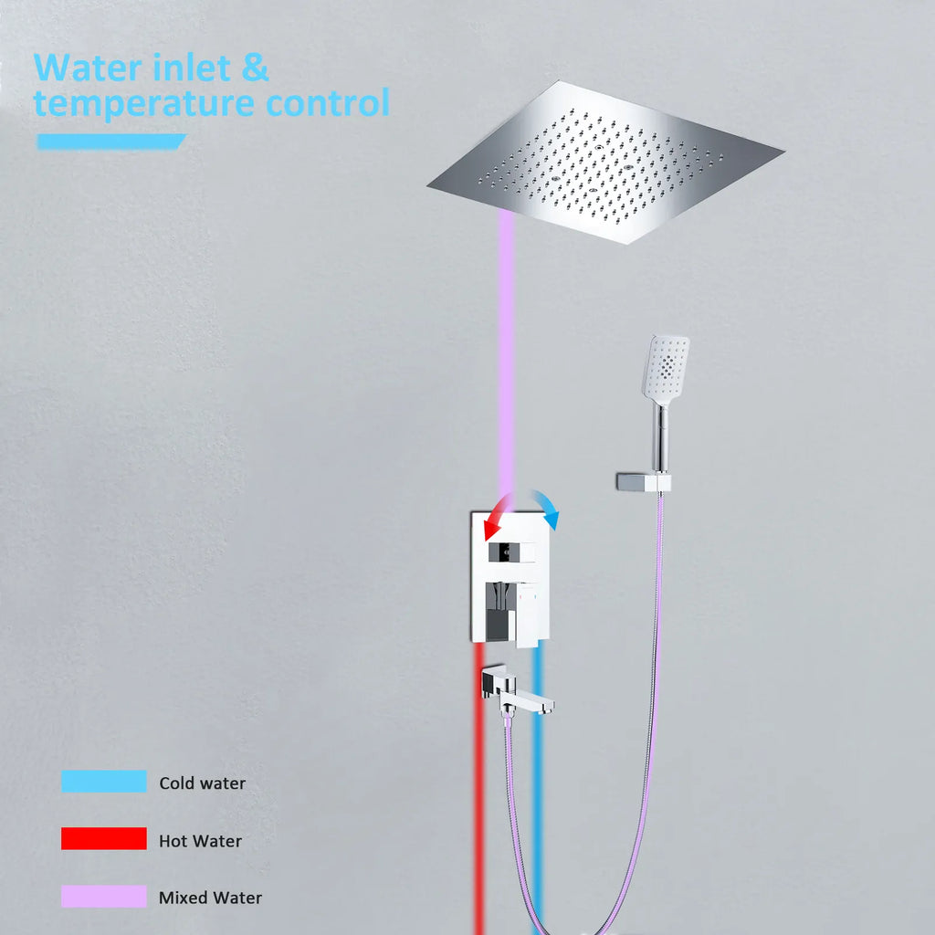 3 Way Wall Concealed Shower System with 400×400mm Overhead Shower & Swivel Spout-AB503300
