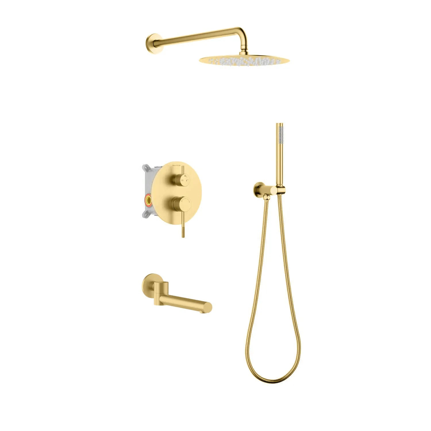 Circular 3-Way Wall Concealed Shower System with Solid Brass Spout AB503404 Brushed Gold