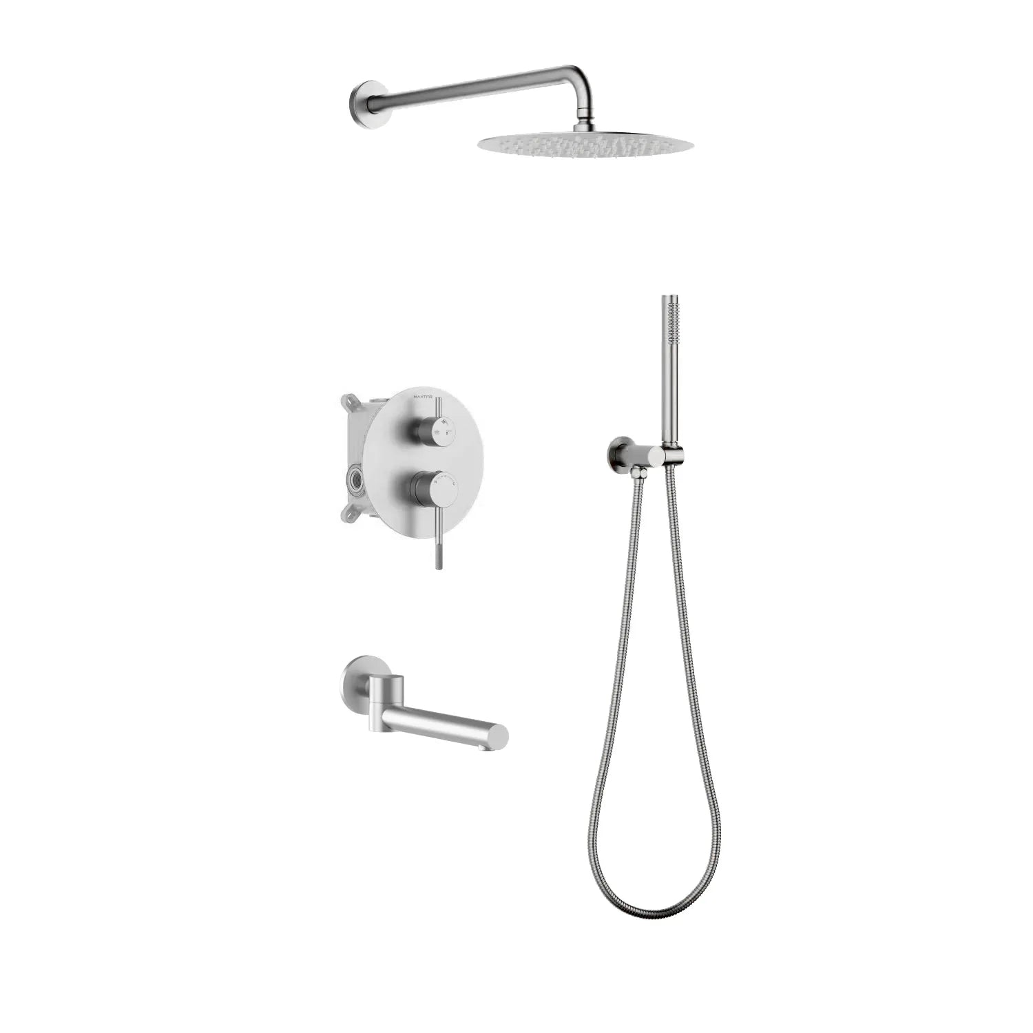 Circular 3-Way Wall Concealed Shower System with Solid Brass Spout AB503404 Brushed Nickel