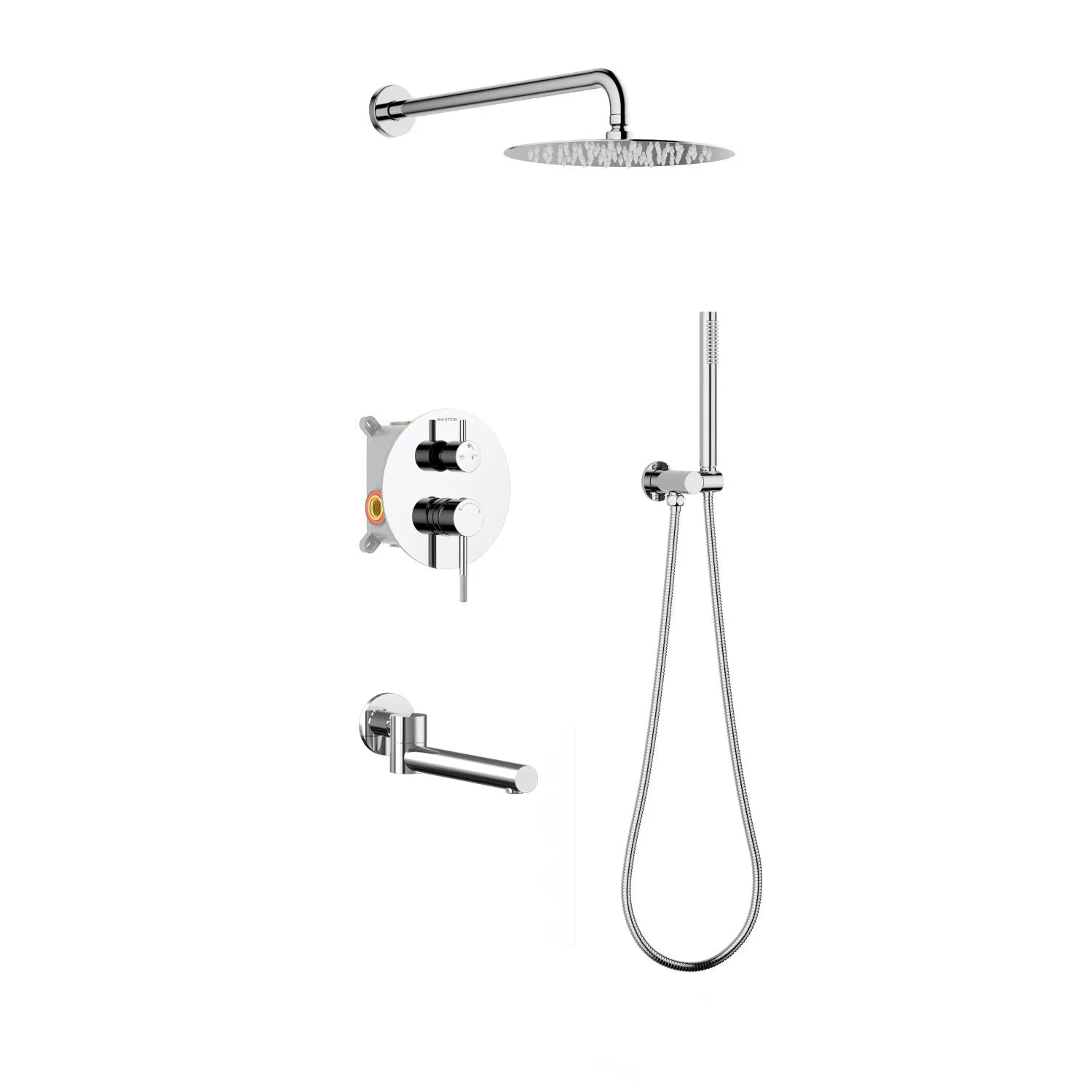 Circular 3-Way Wall Concealed Shower System with Solid Brass Spout AB503404 Chrome