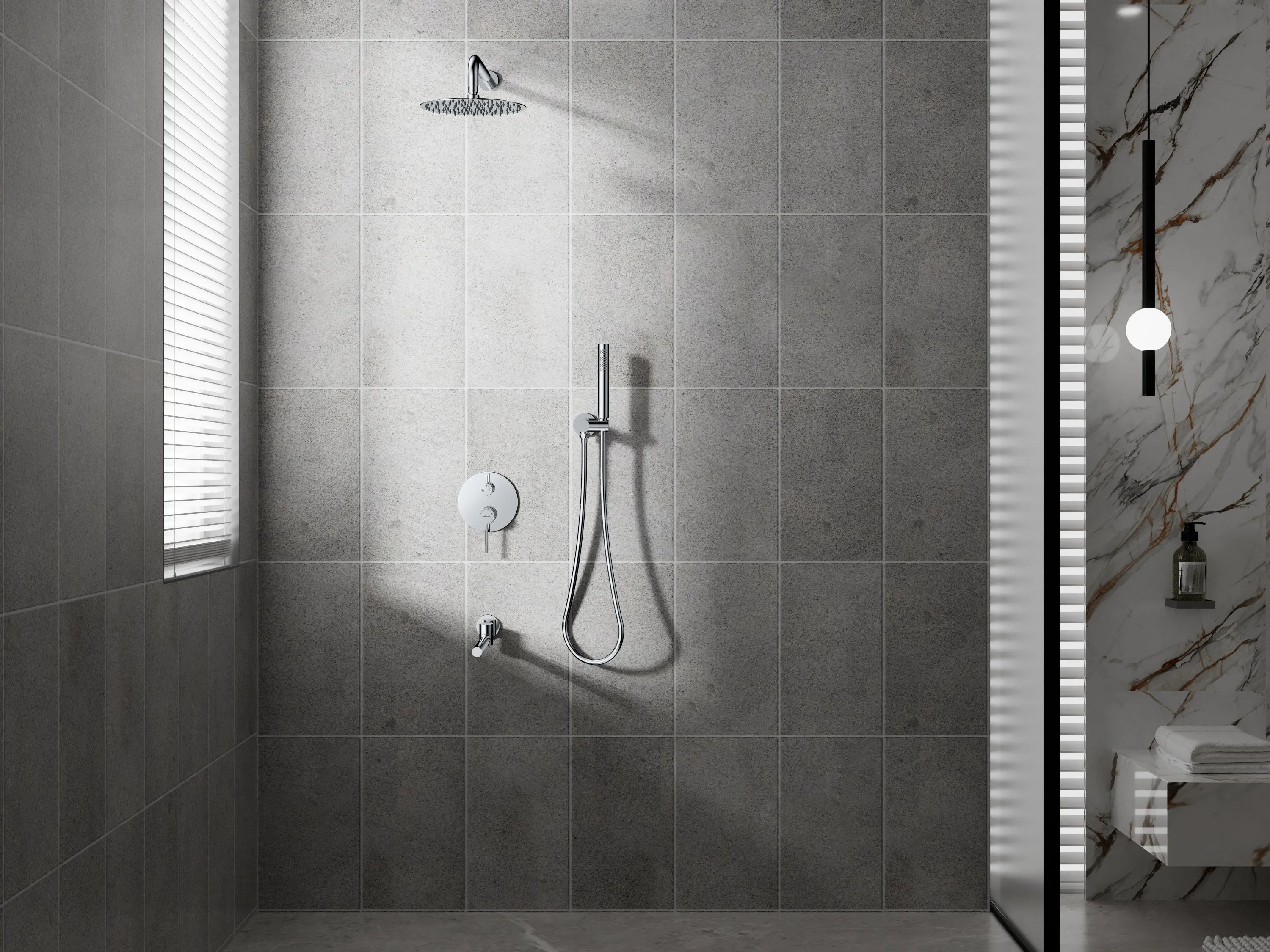 Circular 3-Way Wall Concealed Shower System with Solid Brass Spout AB503404