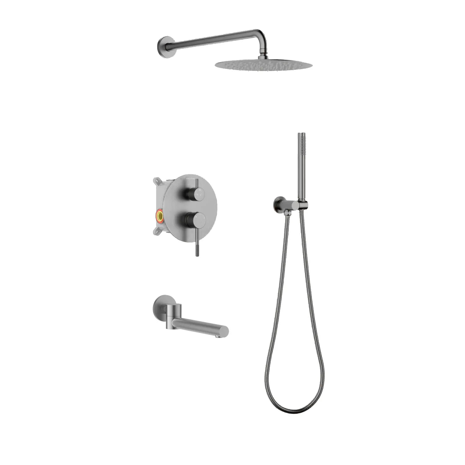 Circular 3-Way Wall Concealed Shower System with Solid Brass Spout AB503404 Brushed Gun Metal
