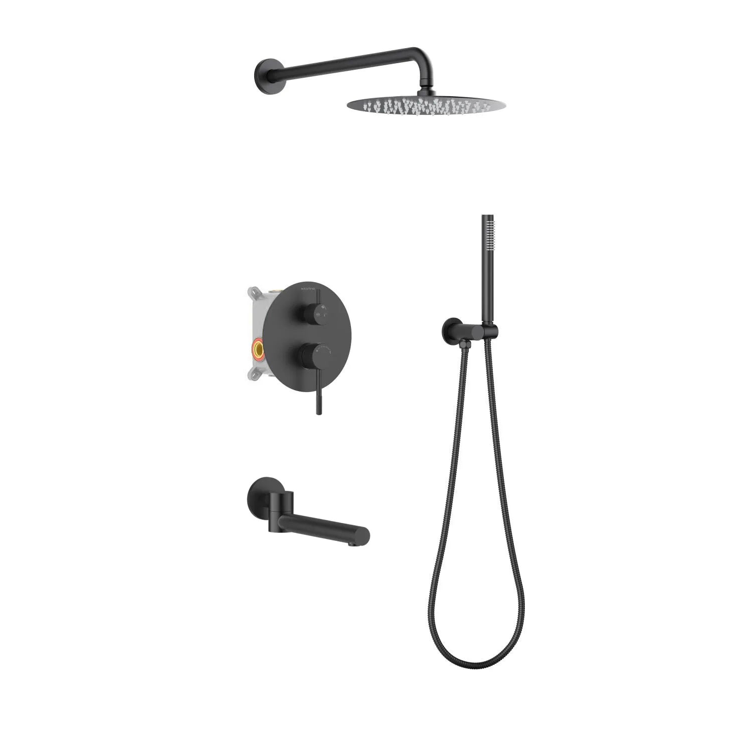 Circular 3-Way Wall Concealed Shower System with Solid Brass Spout AB503404 Matte Black