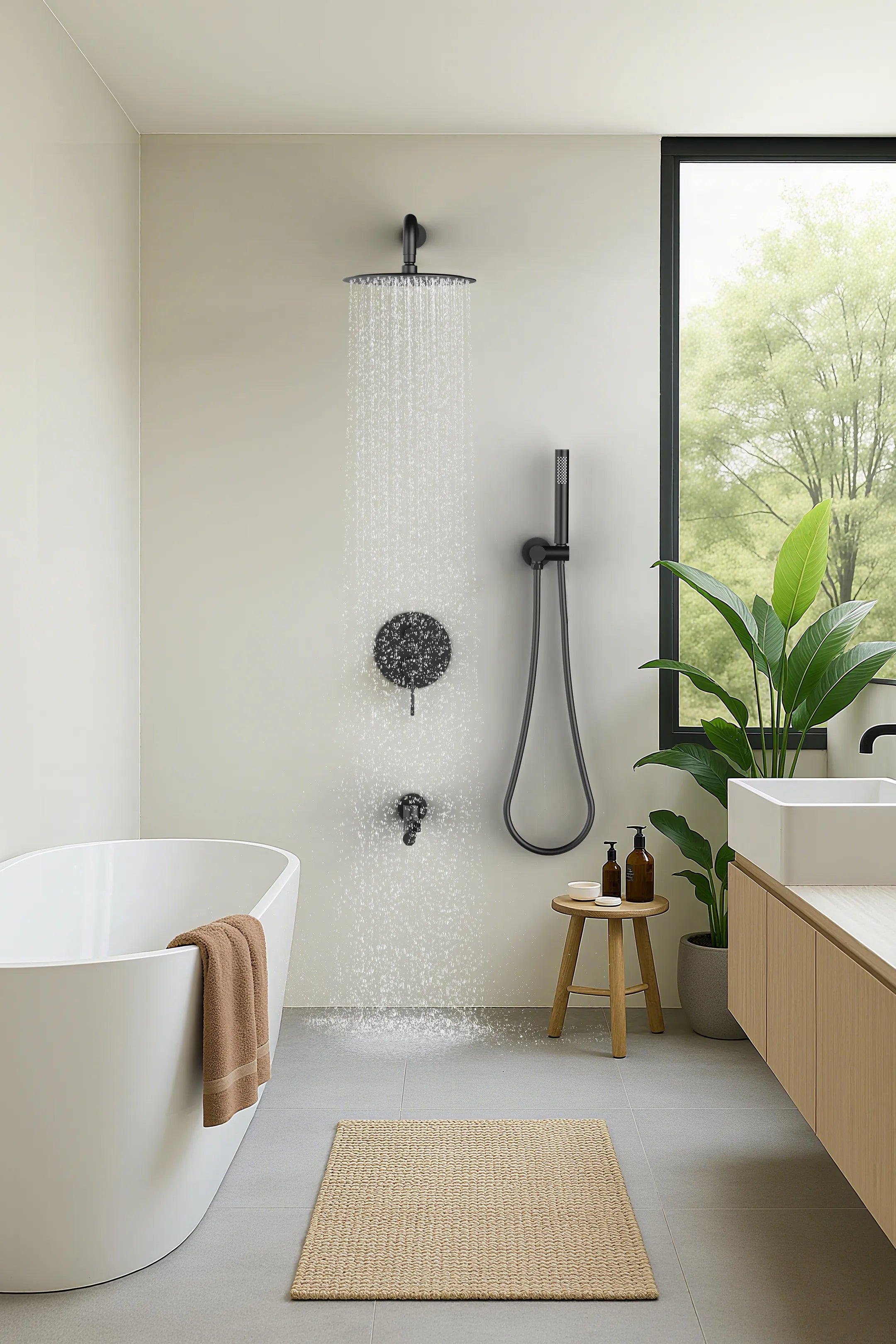 Circular 3-Way Wall Concealed Shower System with Solid Brass Spout AB503504