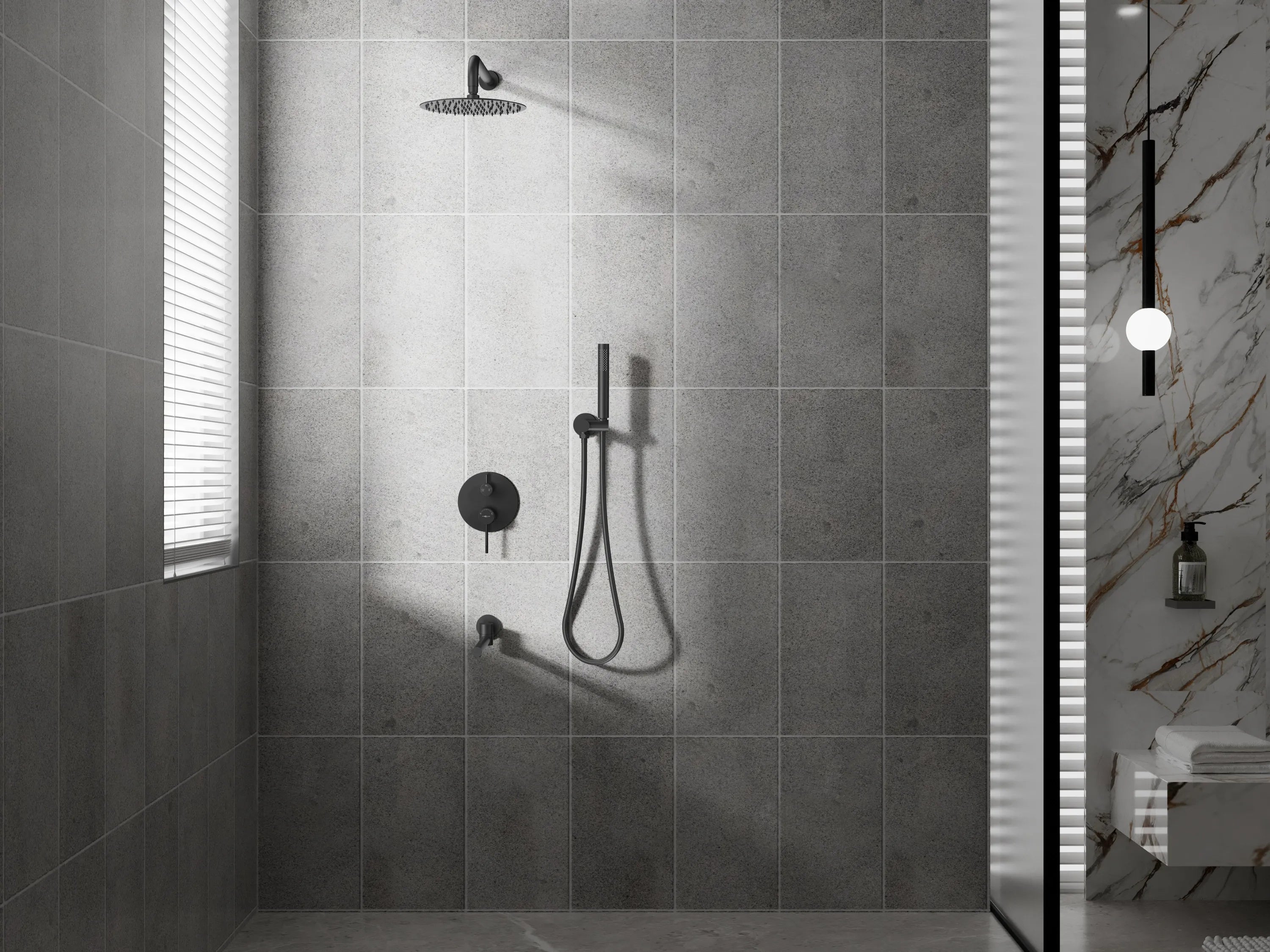 Circular 3-Way Wall Concealed Shower System with Solid Brass Spout AB503404