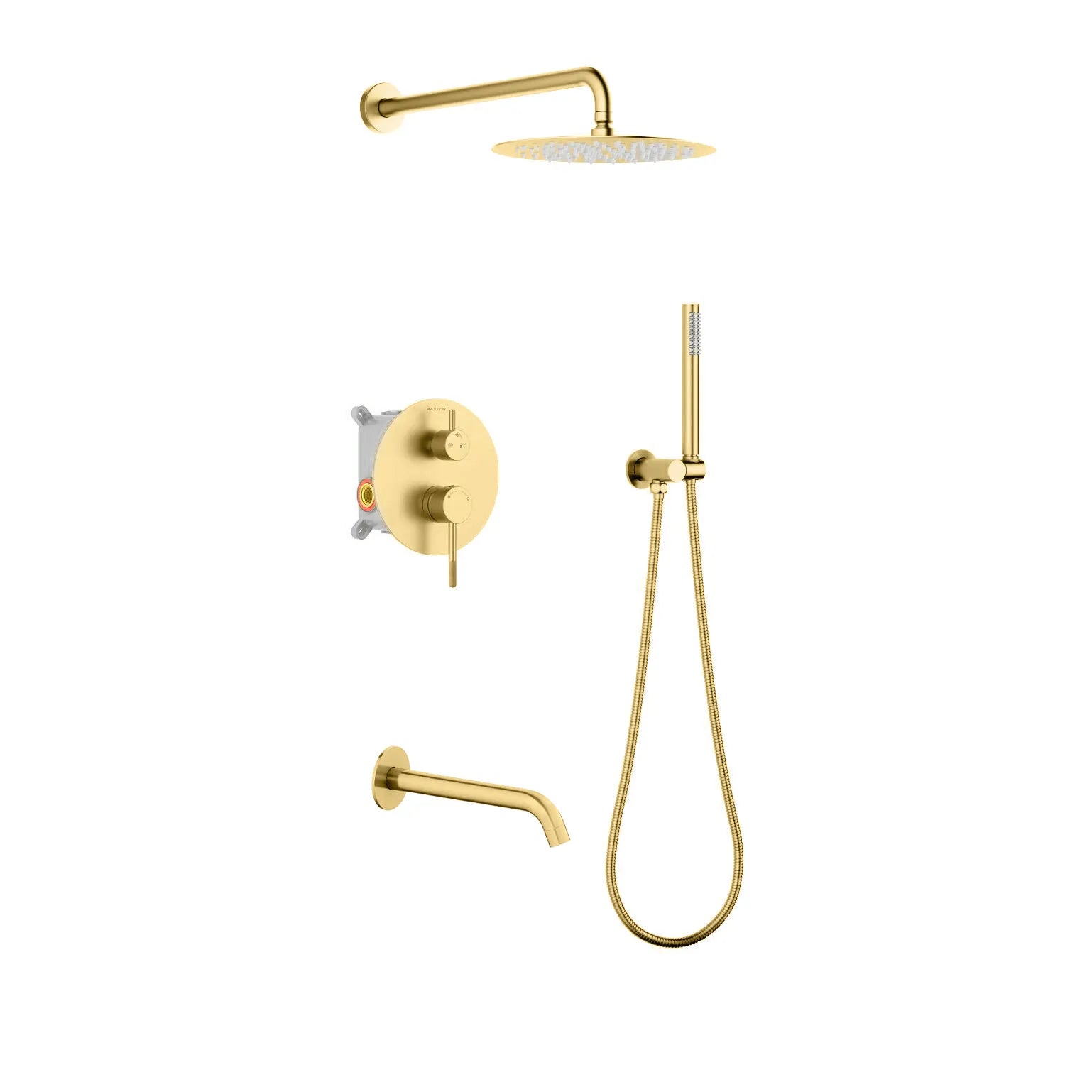 Circular 3-Way Wall Concealed Shower System with Solid Brass Spout AB503504 Brushed Gold