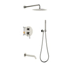 Circular 3-Way Wall Concealed Shower System with Solid Brass Spout AB503504 Brushed Nickel