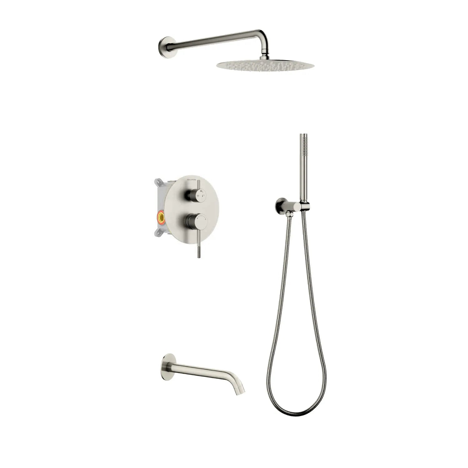 Circular 3-Way Wall Concealed Shower System with Solid Brass Spout AB503504 Brushed Nickel