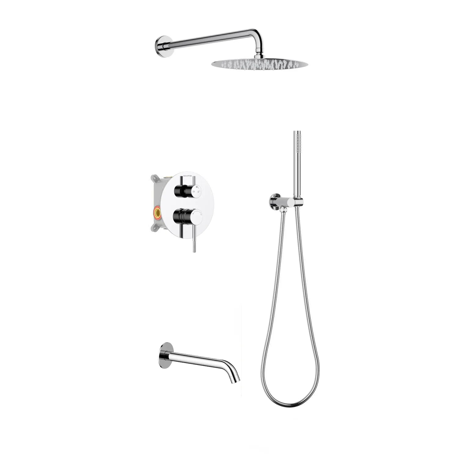 Circular 3-Way Wall Concealed Shower System with Solid Brass Spout AB503504 Chrome