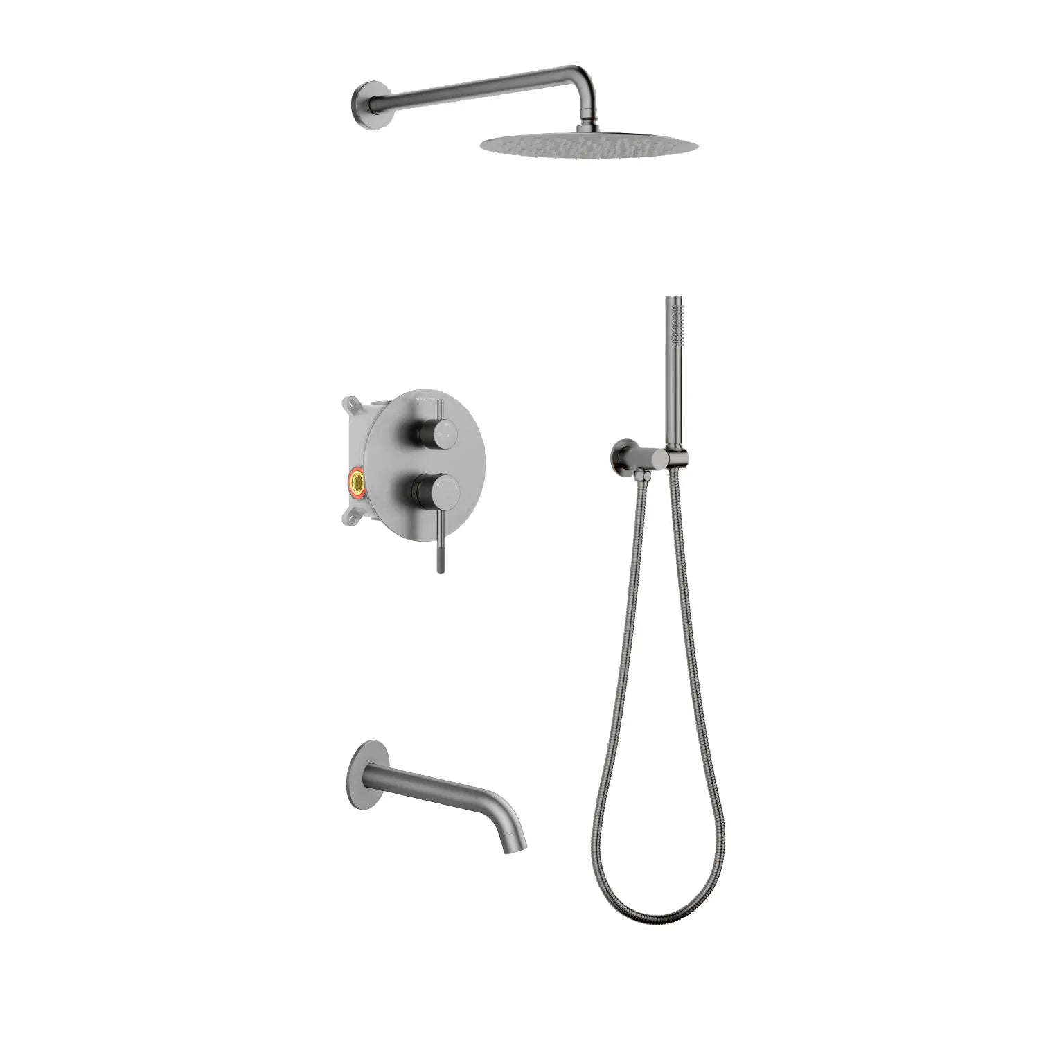 Circular 3-Way Wall Concealed Shower System with Solid Brass Spout AB503504 Brushed Gun Metal