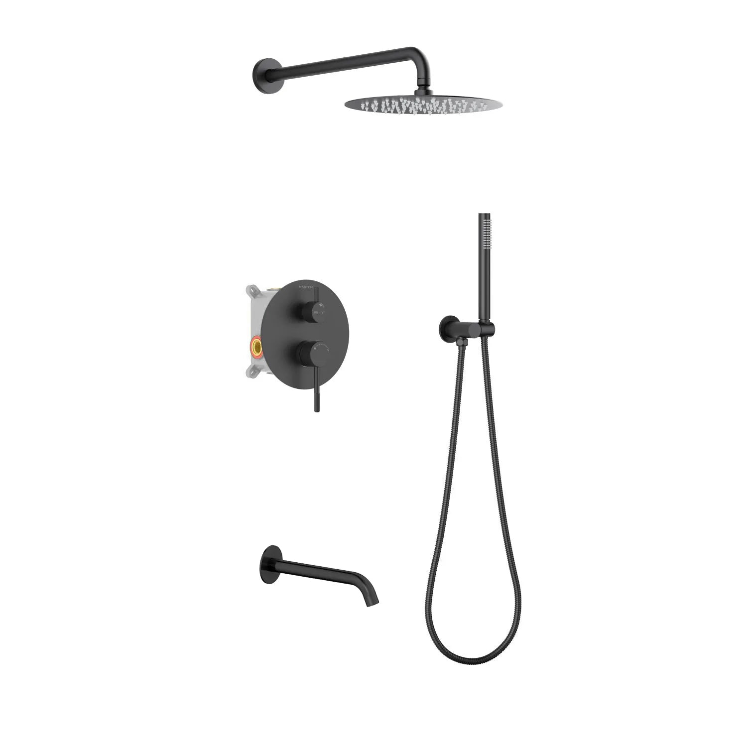 Circular 3-Way Wall Concealed Shower System with Solid Brass Spout AB503504 Matte Black