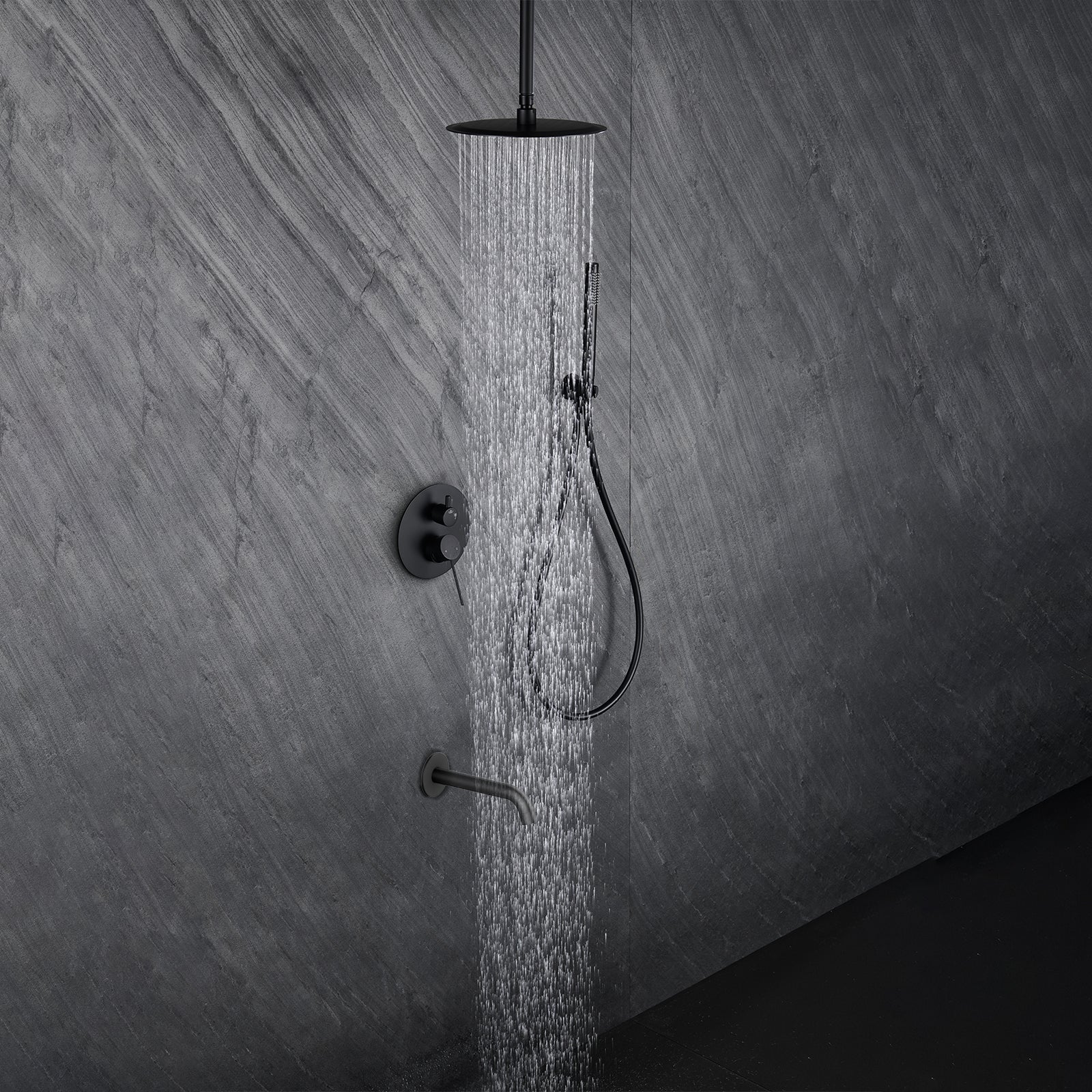 Circular 3-Way Wall Concealed Shower System with Solid Brass Spout AB503504