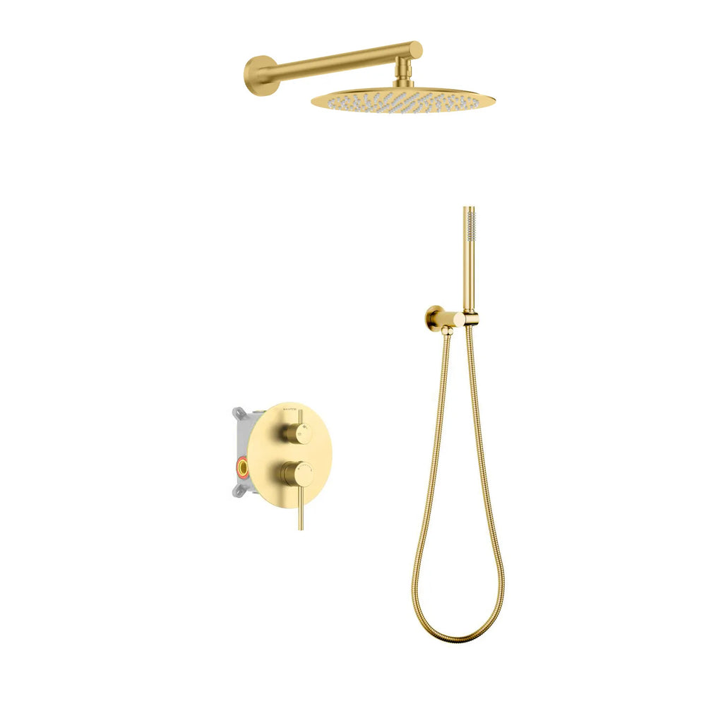 2-Way Wall-Concealed Shower System with Overhead Rain Shower & Hand Shower-AB512005 Brushed Gold