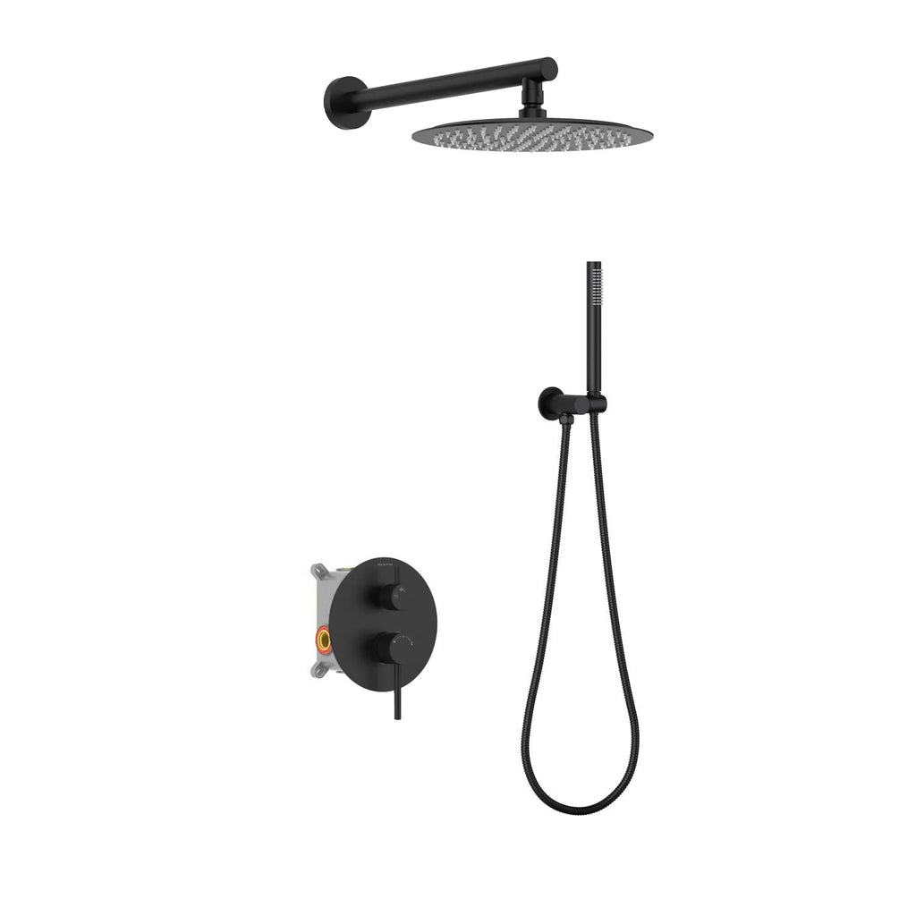 2-Way Wall-Concealed Shower System with Overhead Rain Shower & Hand Shower-AB512005 Matte Black