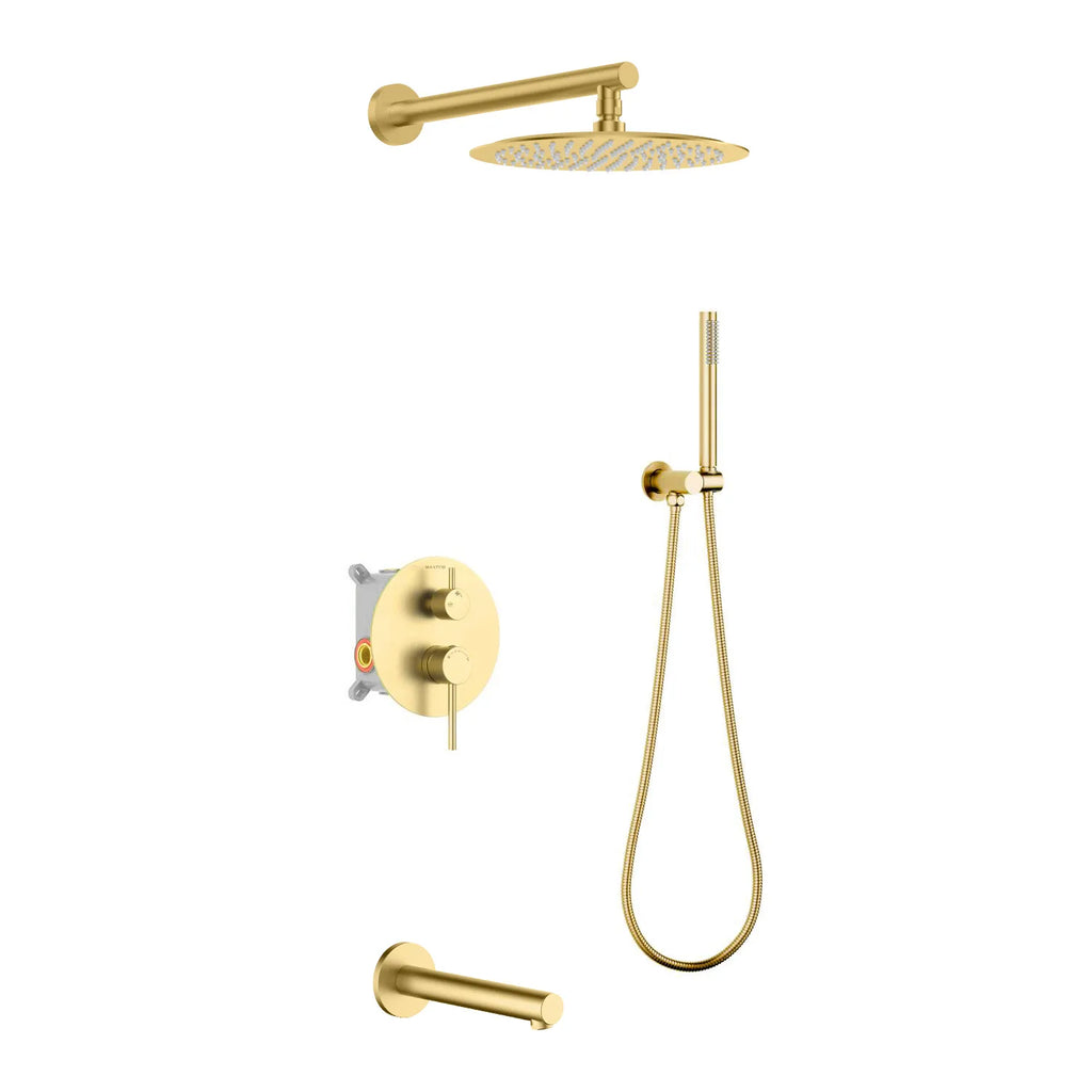 3-Way Wall-Concealed Shower System with Rain Shower, Hand Shower & Bath--AB513005 Brushed Gold