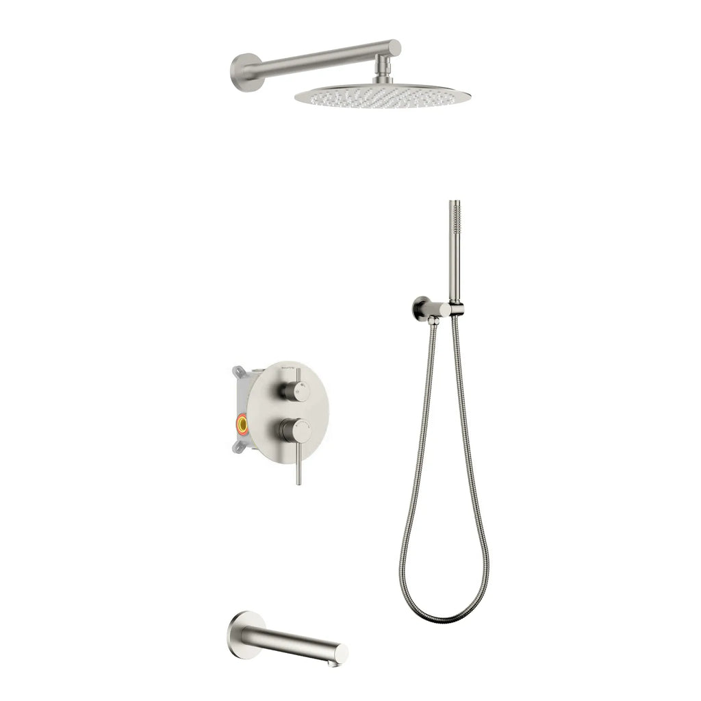3-Way Wall-Concealed Shower System with Rain Shower, Hand Shower & Bath--AB513005 Brushed Nickel