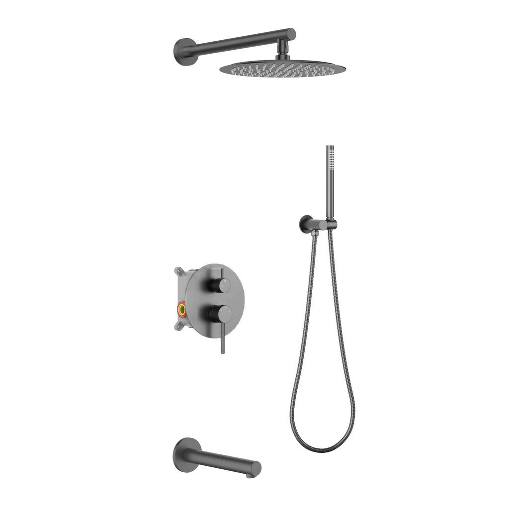3-Way Wall-Concealed Shower System with Rain Shower, Hand Shower & Bath--AB513005 Brushed Gun Metal