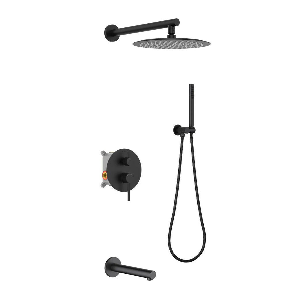 3-Way Wall-Concealed Shower System with Rain Shower, Hand Shower & Bath--AB513005 Matte Black
