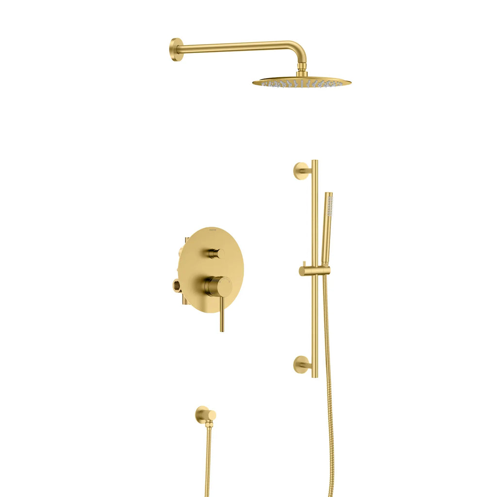 2 Way Lead Free Brass Wall Concealed Shower System with Slider Rail Bar-AB602031 Brushed Gold