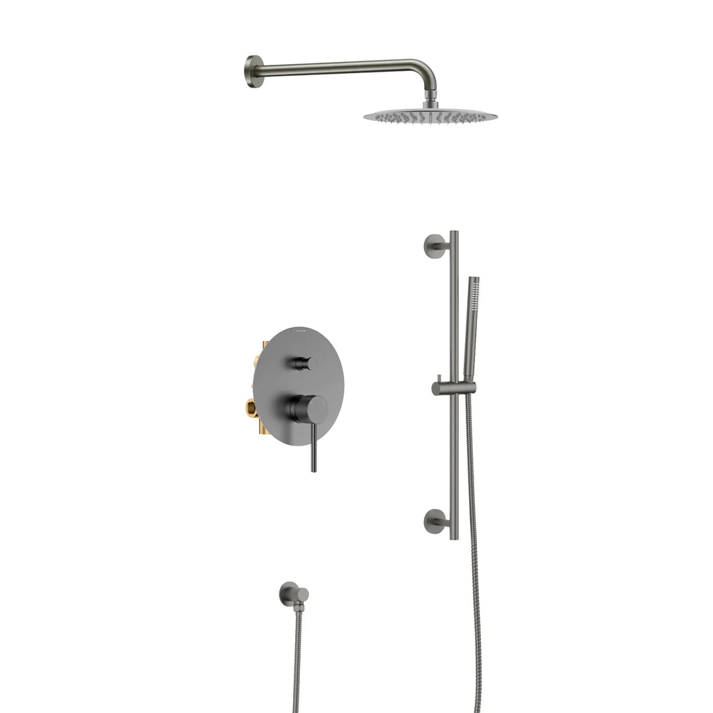2 Way Lead Free Brass Wall Concealed Shower System with Slider Rail Bar-AB602031 Brushed Gun Metal