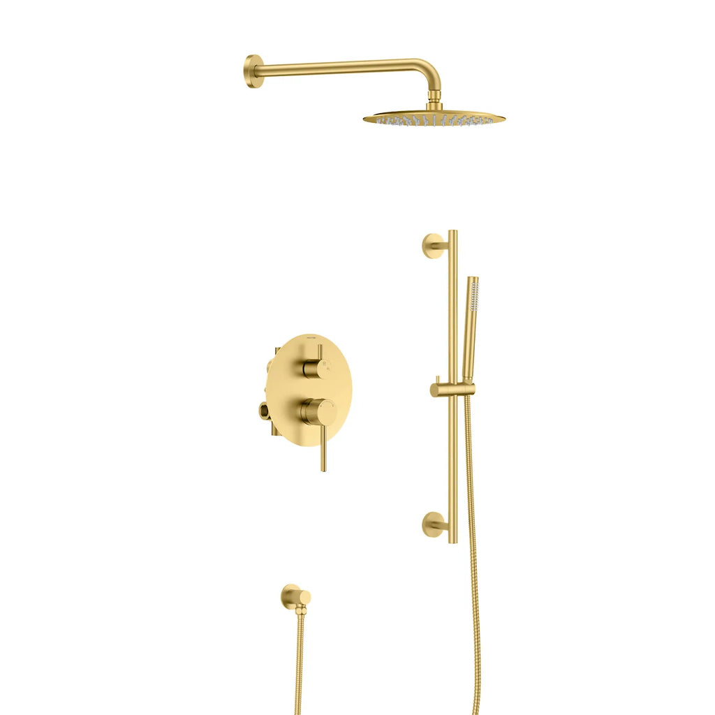 2 Way Lead-Free Brass Wall Concealed Shower System – Diverter Handle, Slider Rail & Rain Shower – AB602231 Brushed Gold