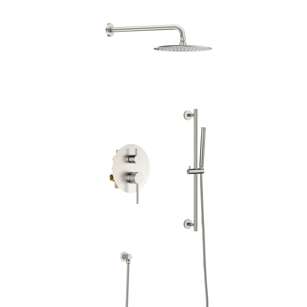 2 Way Lead-Free Brass Wall Concealed Shower System – Diverter Handle, Slider Rail & Rain Shower – AB602231 Brushed Nickel
