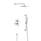 2 Way Lead-Free Brass Wall Concealed Shower System – Diverter Handle, Slider Rail & Rain Shower – AB602231 Brushed Nickel