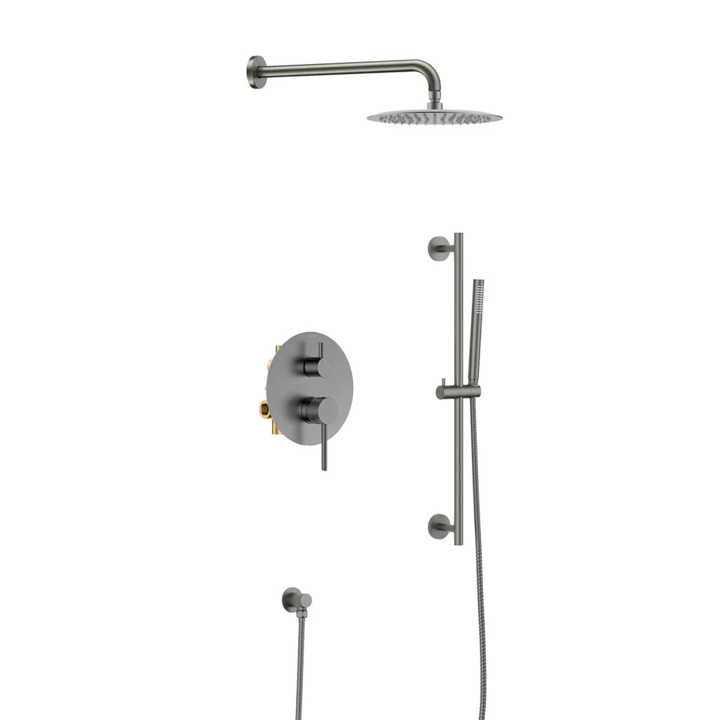 2 Way Lead-Free Brass Wall Concealed Shower System – Diverter Handle, Slider Rail & Rain Shower – AB602231 Brushed Gun Metal
