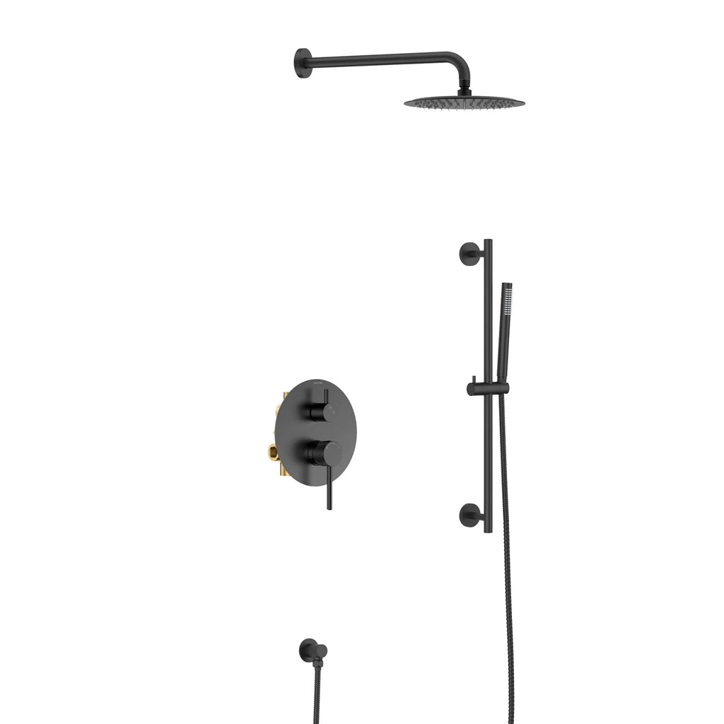 2 Way Lead-Free Brass Wall Concealed Shower System – Diverter Handle, Slider Rail & Rain Shower – AB602231 Matte Black