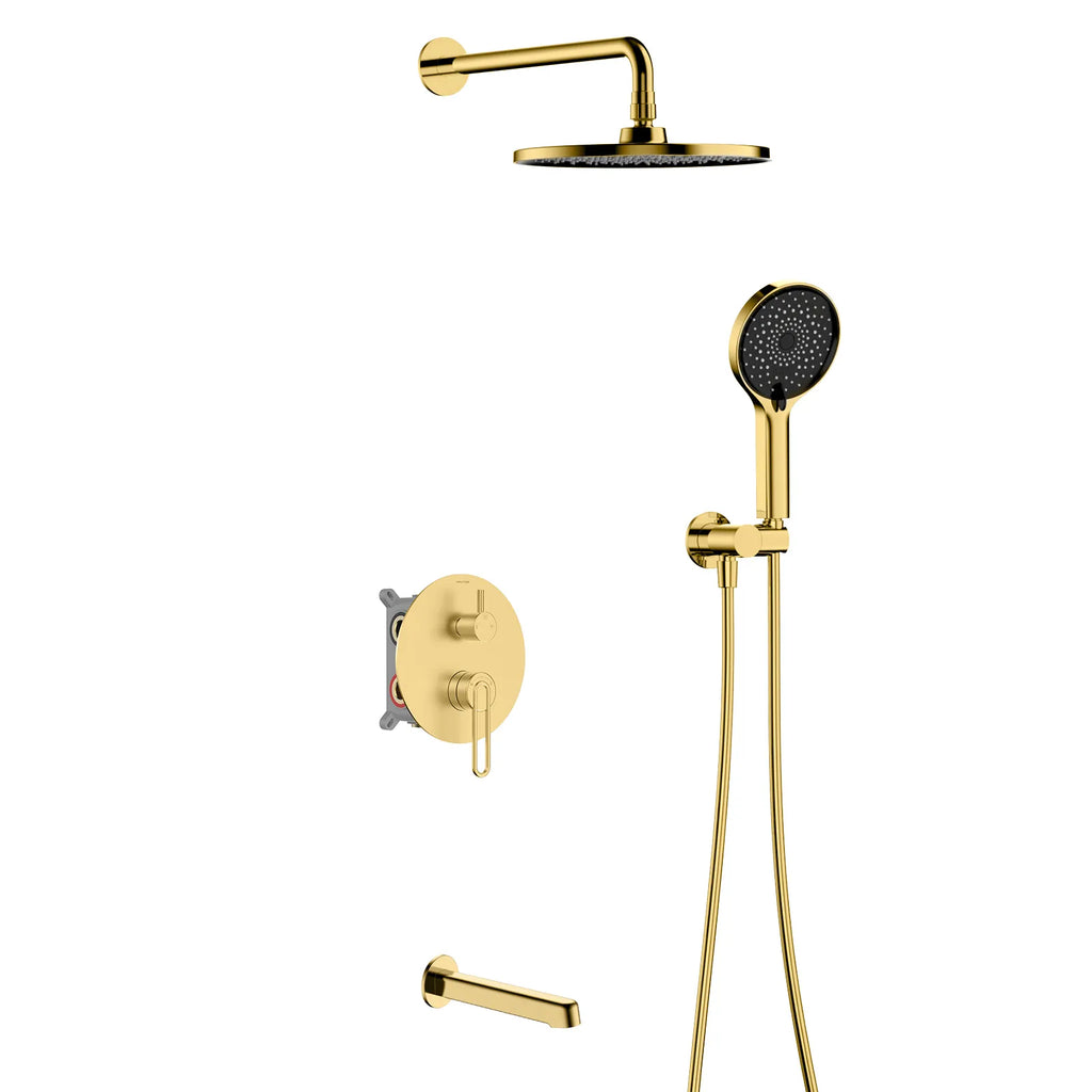 3 Way Pressure Balance Concealed Shower System with Tub Spout & Hand Shower-AB603069 Brushed Gold