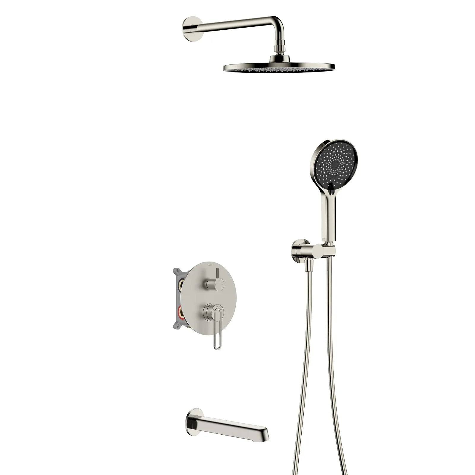 3 Way Pressure Balance Concealed Shower System with Tub Spout & Hand Shower-AB603069 Brushed Nickel
