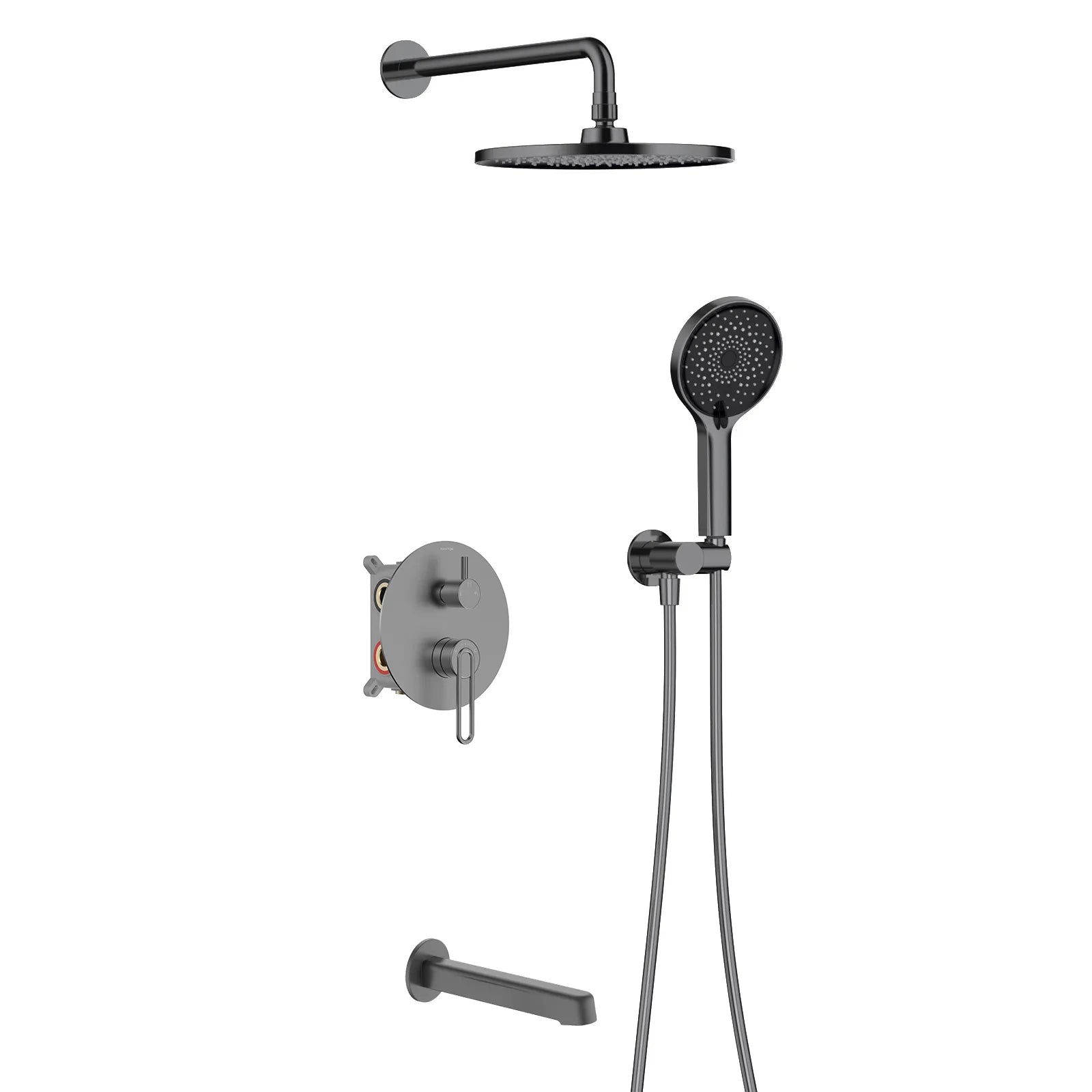 3 Way Pressure Balance Concealed Shower System with Tub Spout & Hand Shower-AB603069 Brushed Gun Metal