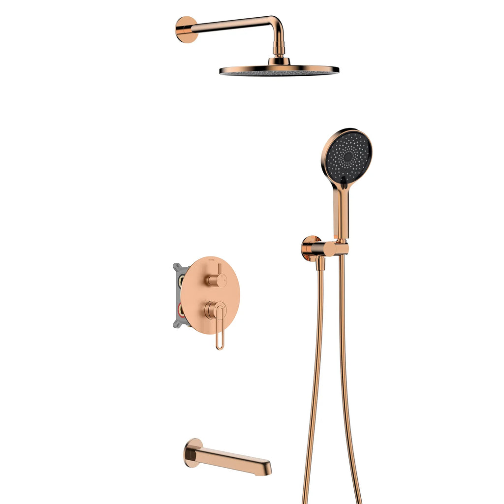 3 Way Pressure Balance Concealed Shower System with Tub Spout & Hand Shower-AB603069 Rose Gold