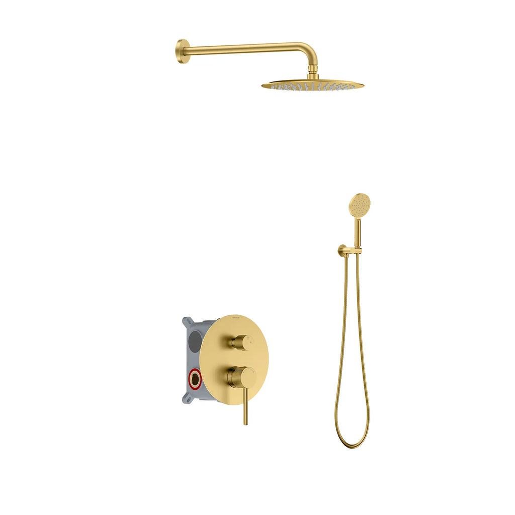 2 Way Lead-Free Brass Wall Concealed Pressure Balance Shower System with Box & Trim Plate Kit – AB612131 Brushed Gold