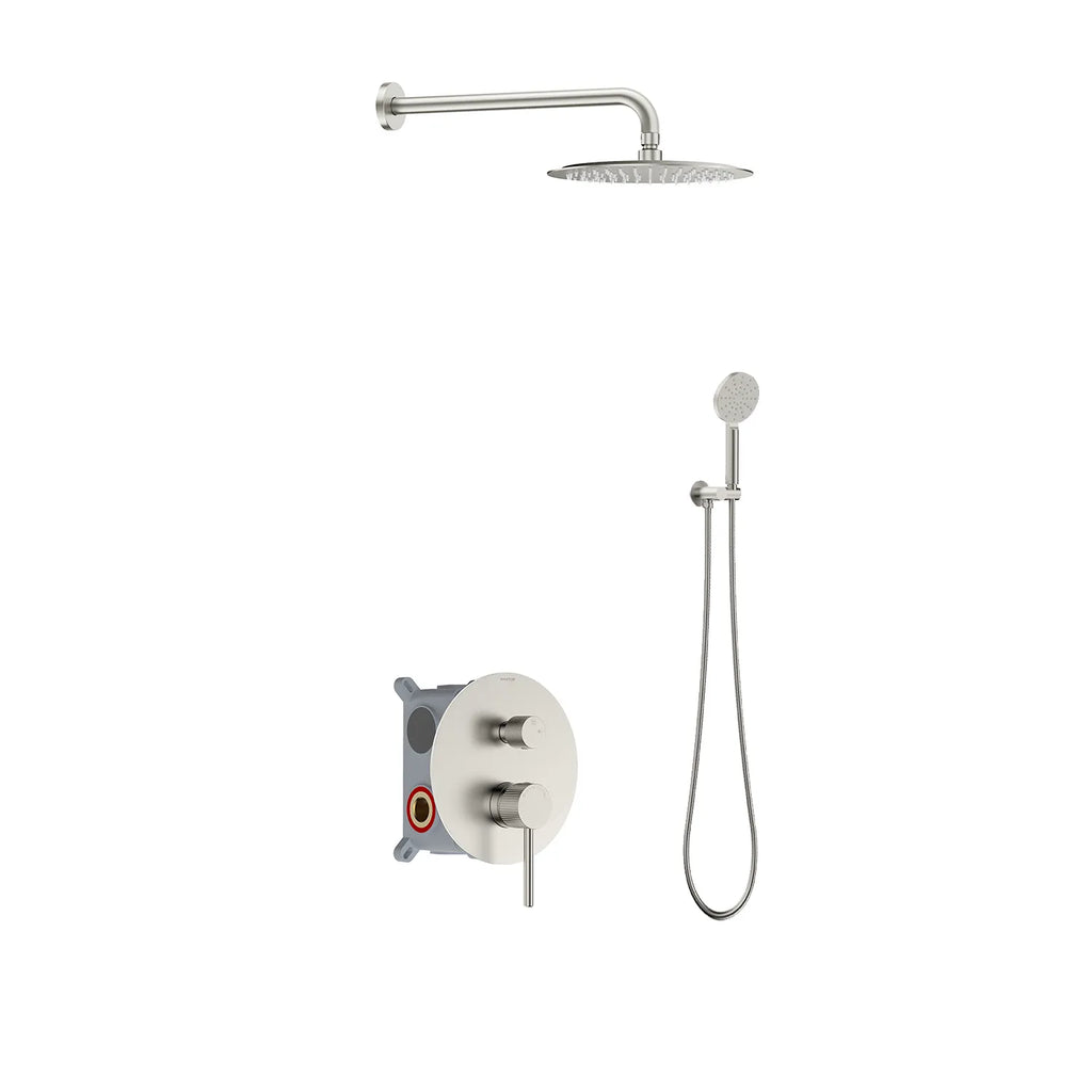 2 Way Lead-Free Brass Wall Concealed Pressure Balance Shower System with Box & Trim Plate Kit – AB612131 Brushed Nickel