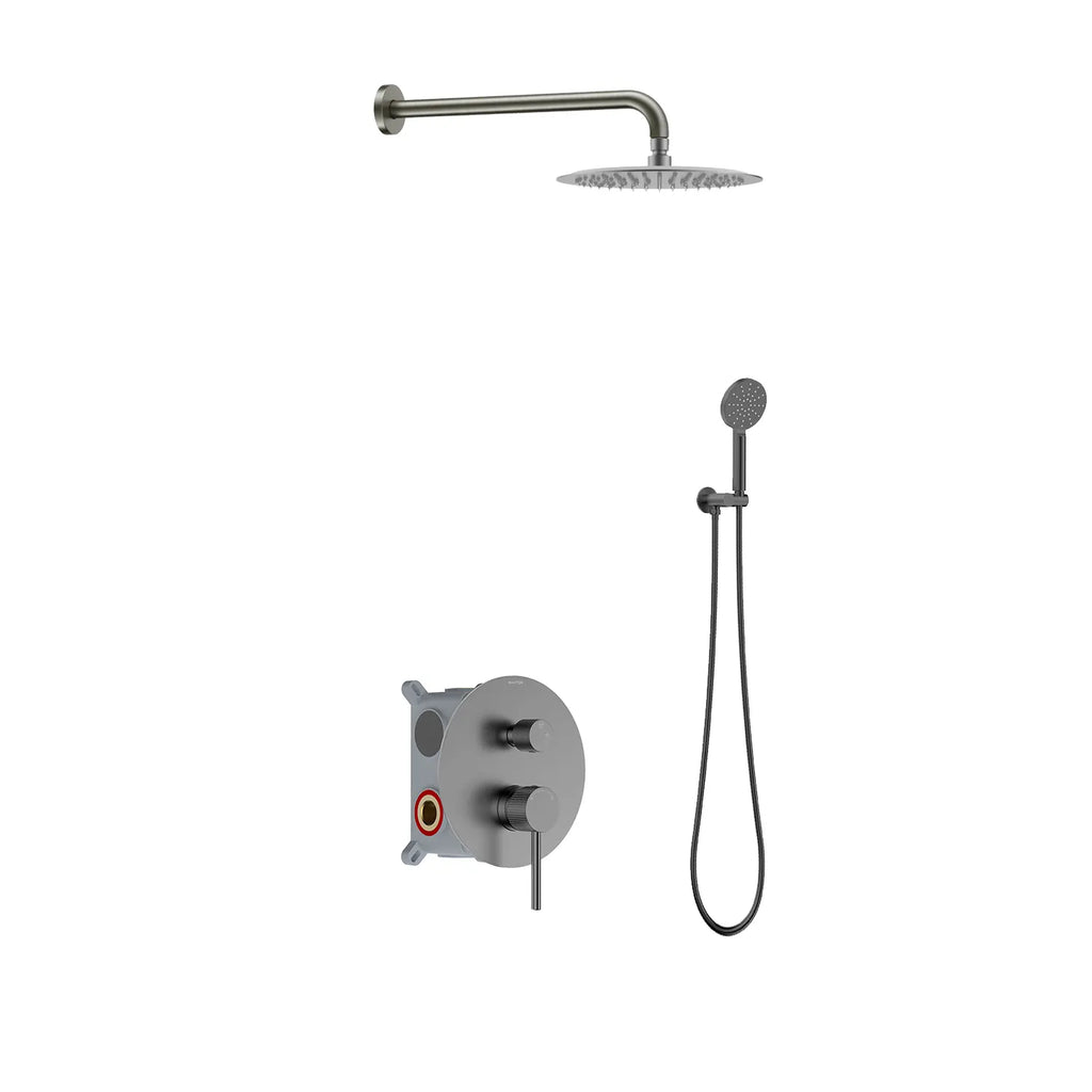 2 Way Lead-Free Brass Wall Concealed Pressure Balance Shower System with Box & Trim Plate Kit – AB612131 Brushed Gun Metal