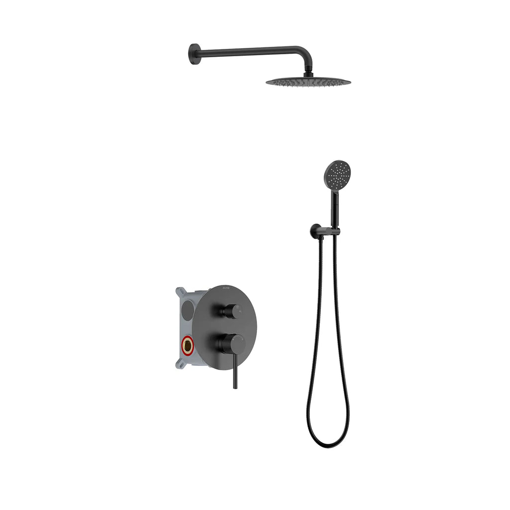 2 Way Lead-Free Brass Wall Concealed Pressure Balance Shower System with Box & Trim Plate Kit – AB612131 Matte Black