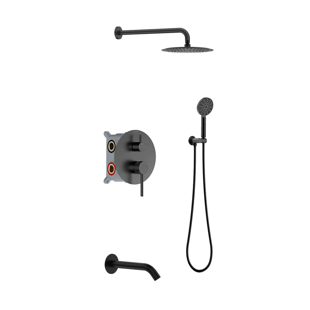 3 Way Lead-Free Wall Concealed Pressure Balance Shower System with Tub Spout & Hand Shower – AB613131 Matte Black