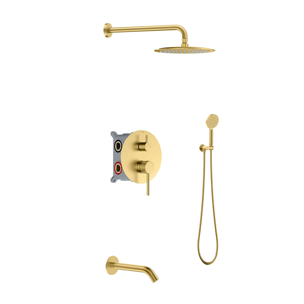 3 Way Lead-Free Wall Concealed Pressure Balance Shower System with Tub Spout & Hand Shower – AB613131 Brushed Gold