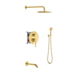 3 Way Lead-Free Wall Concealed Pressure Balance Shower System with Tub Spout & Hand Shower – AB613131 Brushed Gold
