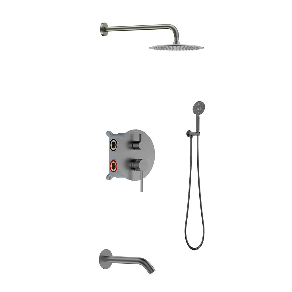 3 Way Lead-Free Wall Concealed Pressure Balance Shower System with Tub Spout & Hand Shower – AB613131 Brushed Gun Metal