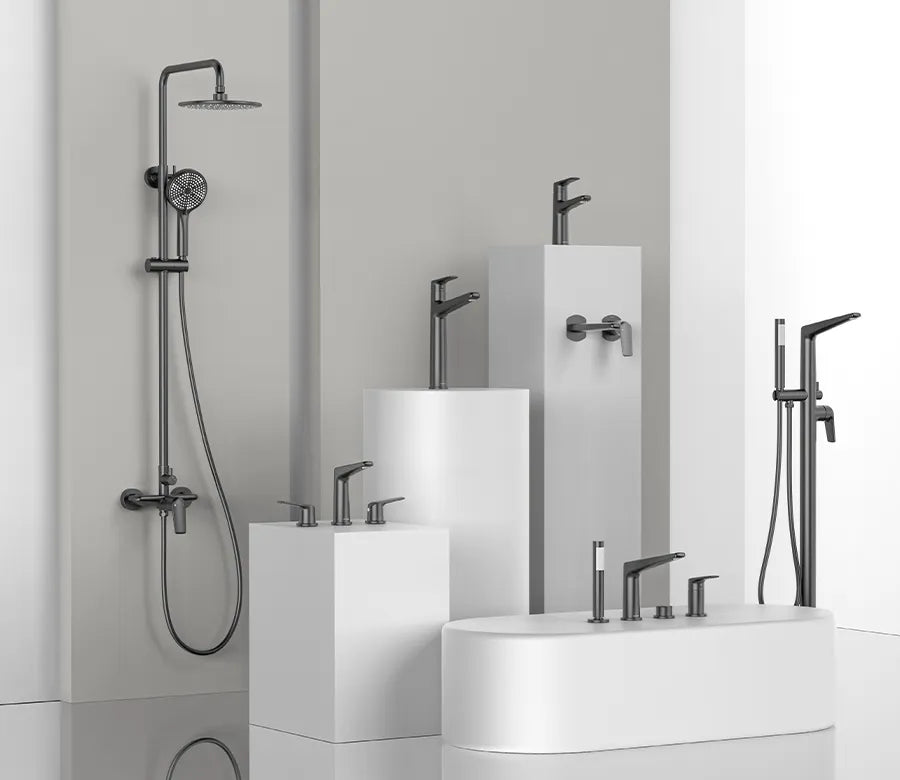 Kris 4-Hole Deck-Mounted Bath Mixer With Diverter, Spout and Hand Shower-TF020070