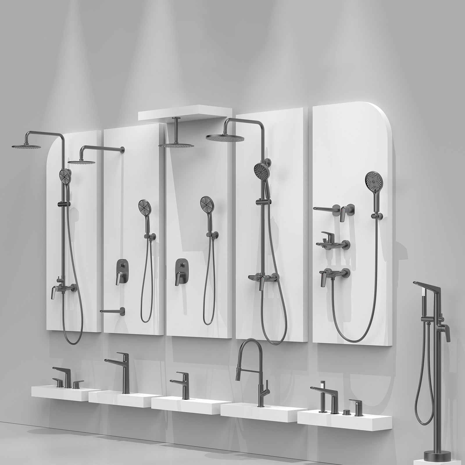 Kris 4-Hole Deck-Mounted Bath Mixer With Diverter, Spout and Hand Shower-TF020070