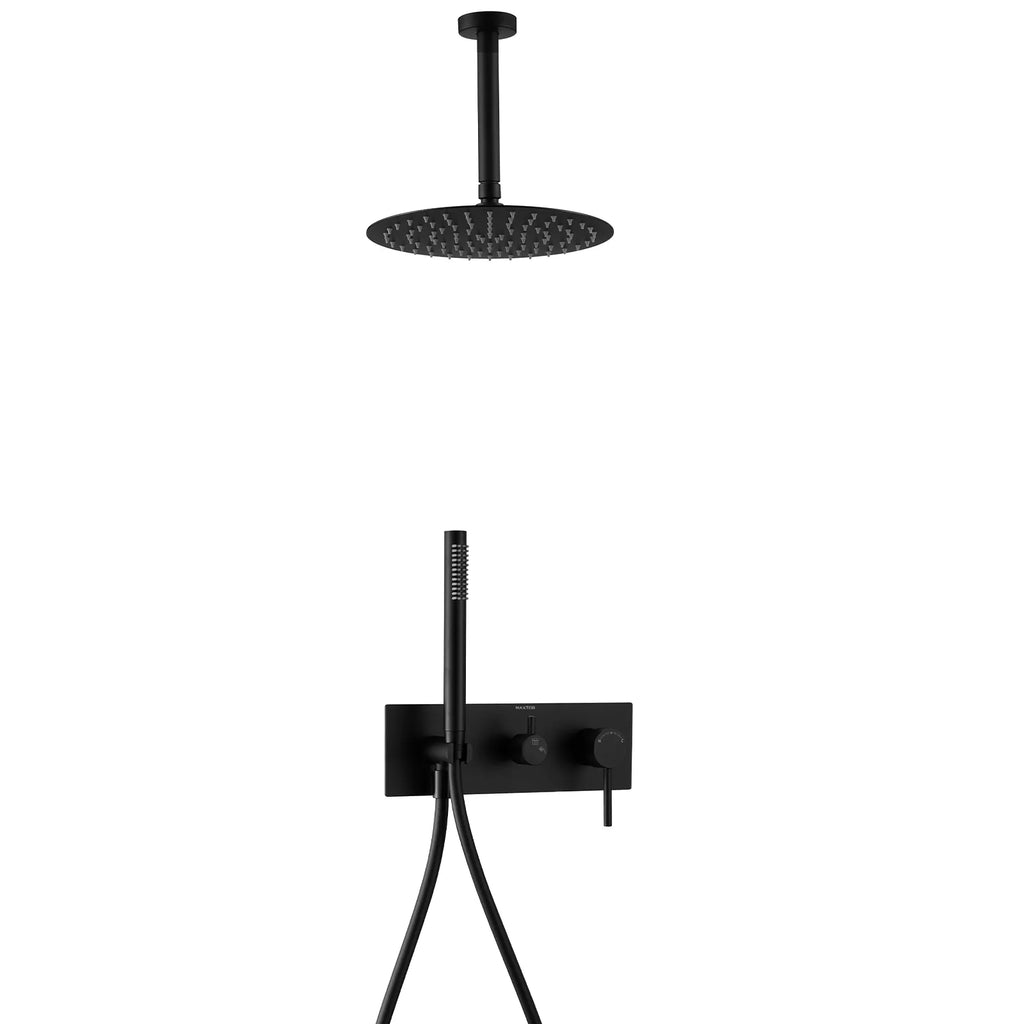 Eire 2-Way Wall-Concealed Shower System With Rough In Valve, Hand Shower and Over Head Shower AH302005 Matte Black