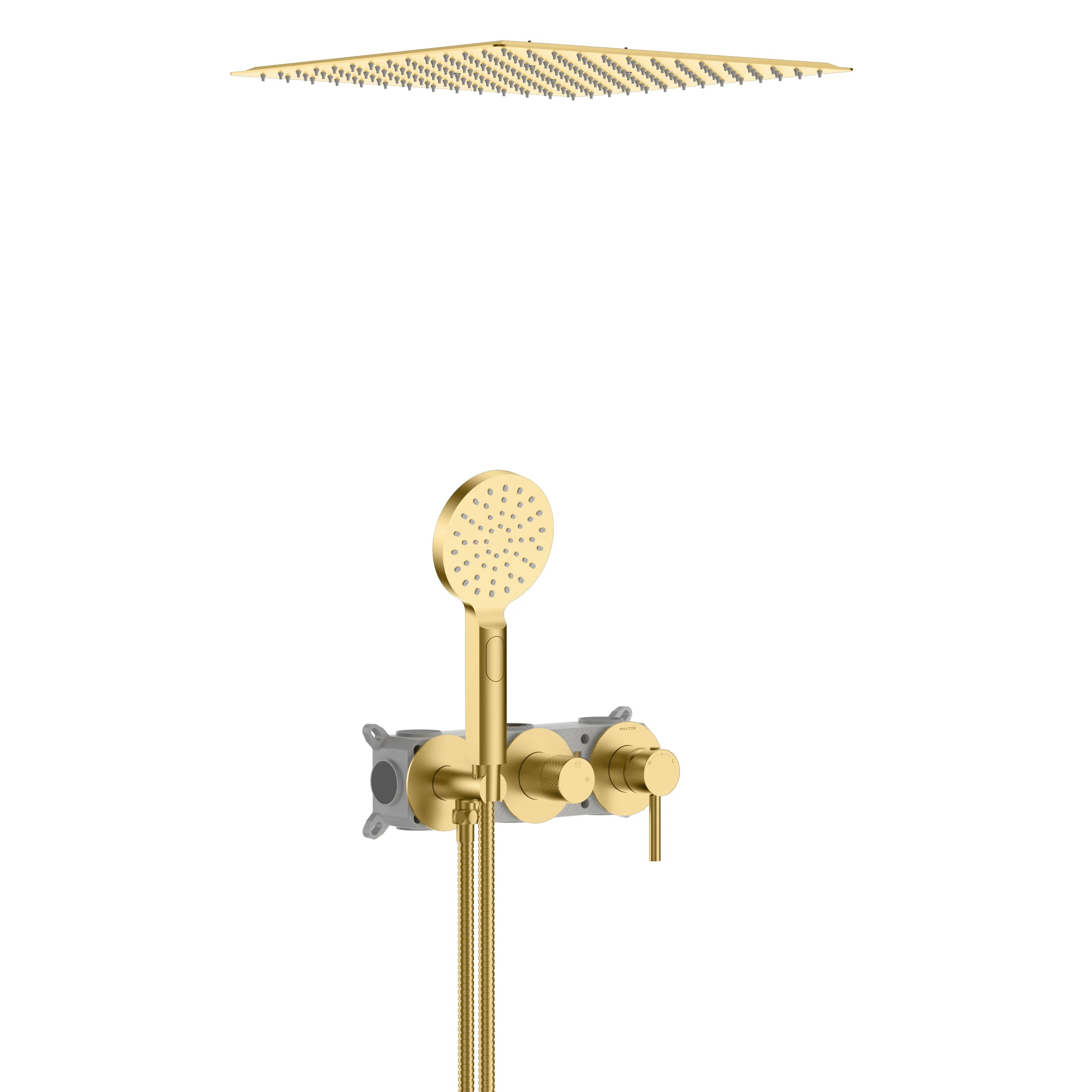 Circular 2-way Wall Concealed Shower Faucet With Rain Shower and Hand Shower AH502004 Brushed Gold