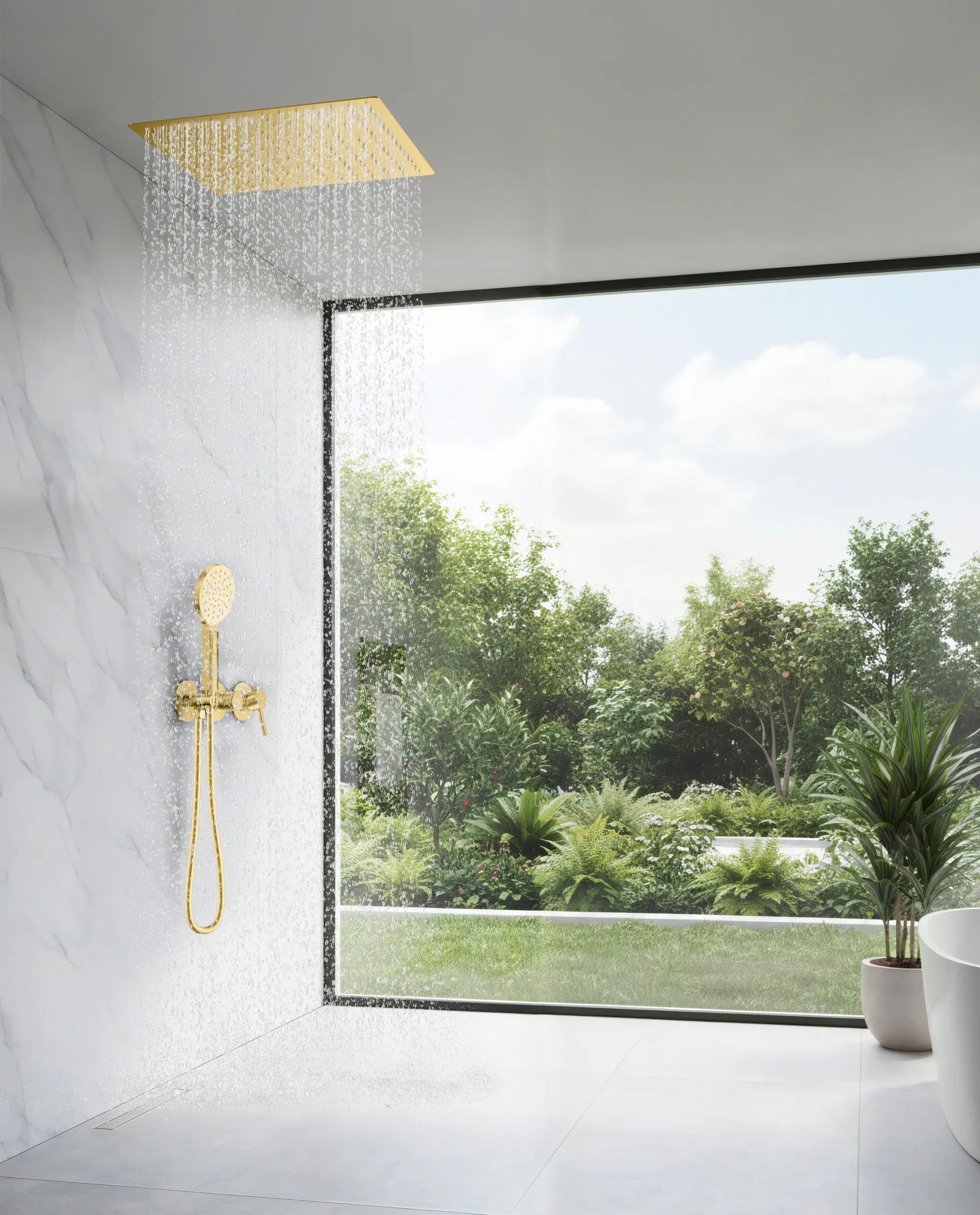 Circular 2 Way Thermostatic Wall Concealed Faucet with shower header and hand Shower AH502204