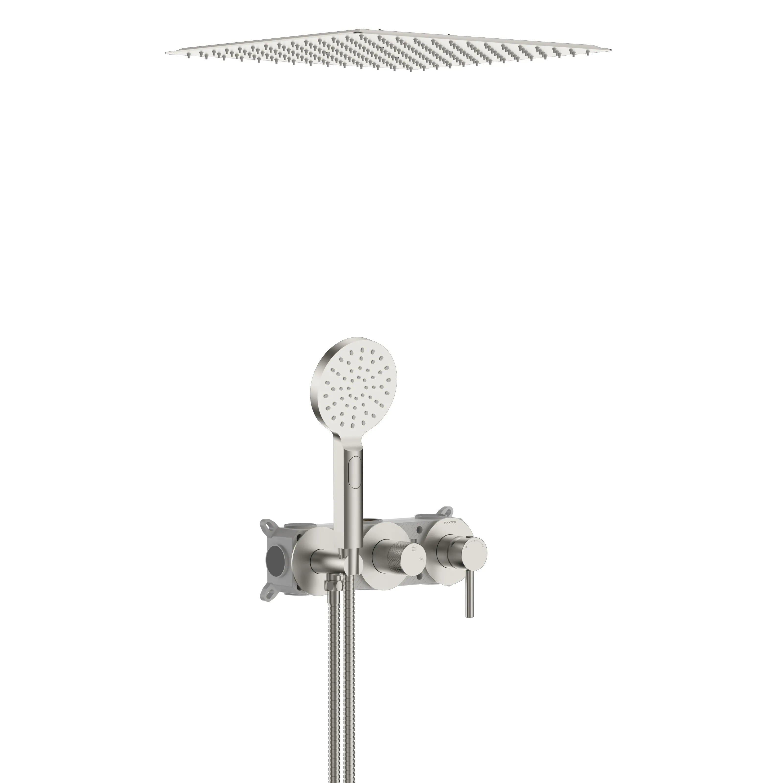 Circular 2-way Wall Concealed Shower Faucet With Rain Shower and Hand Shower AH502004 Brushed Nickel
