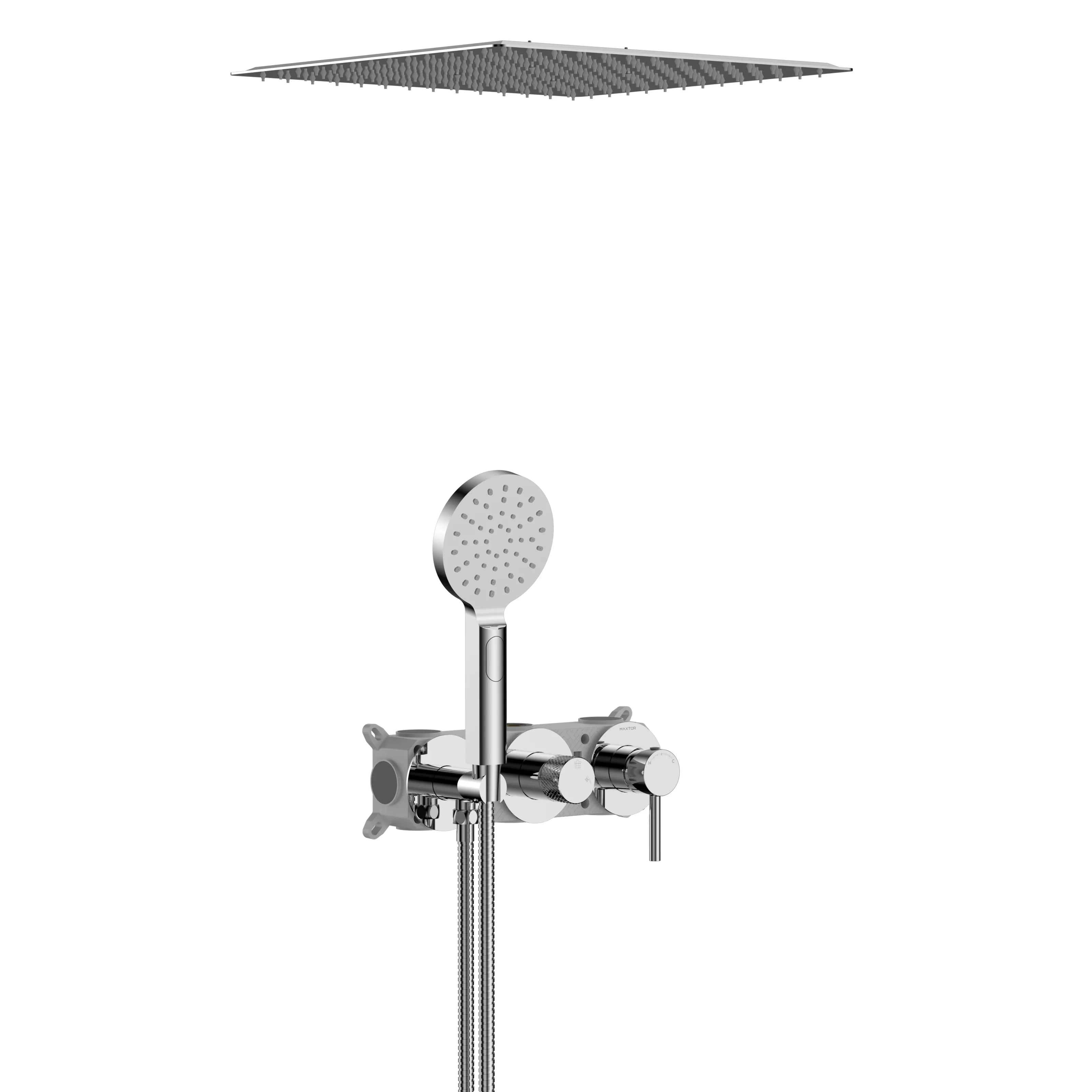 Circular 2-way Wall Concealed Shower Faucet With Rain Shower and Hand Shower AH502004 Chrome
