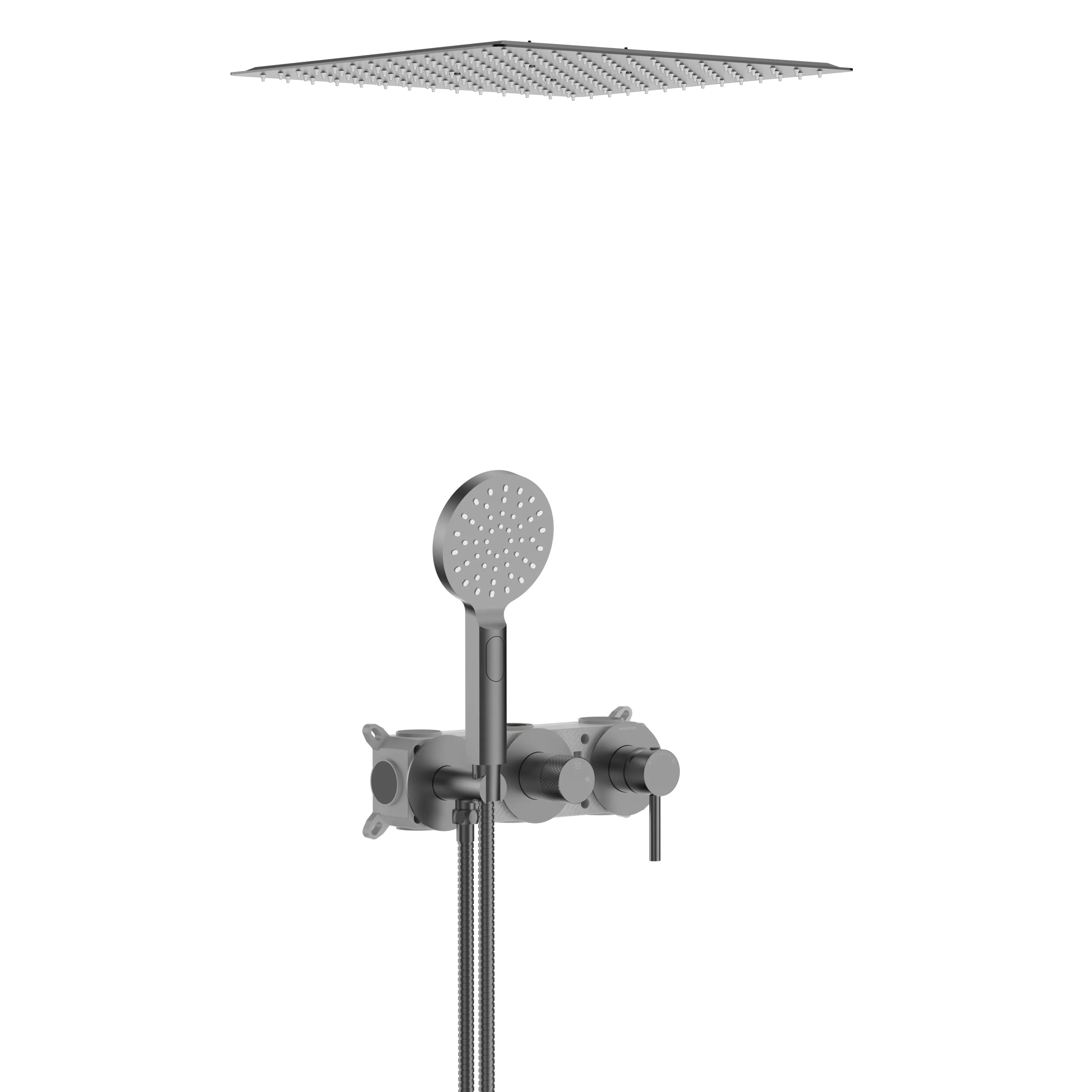 Circular 2-way Wall Concealed Shower Faucet With Rain Shower and Hand Shower AH502004 Brushed Gun Metal